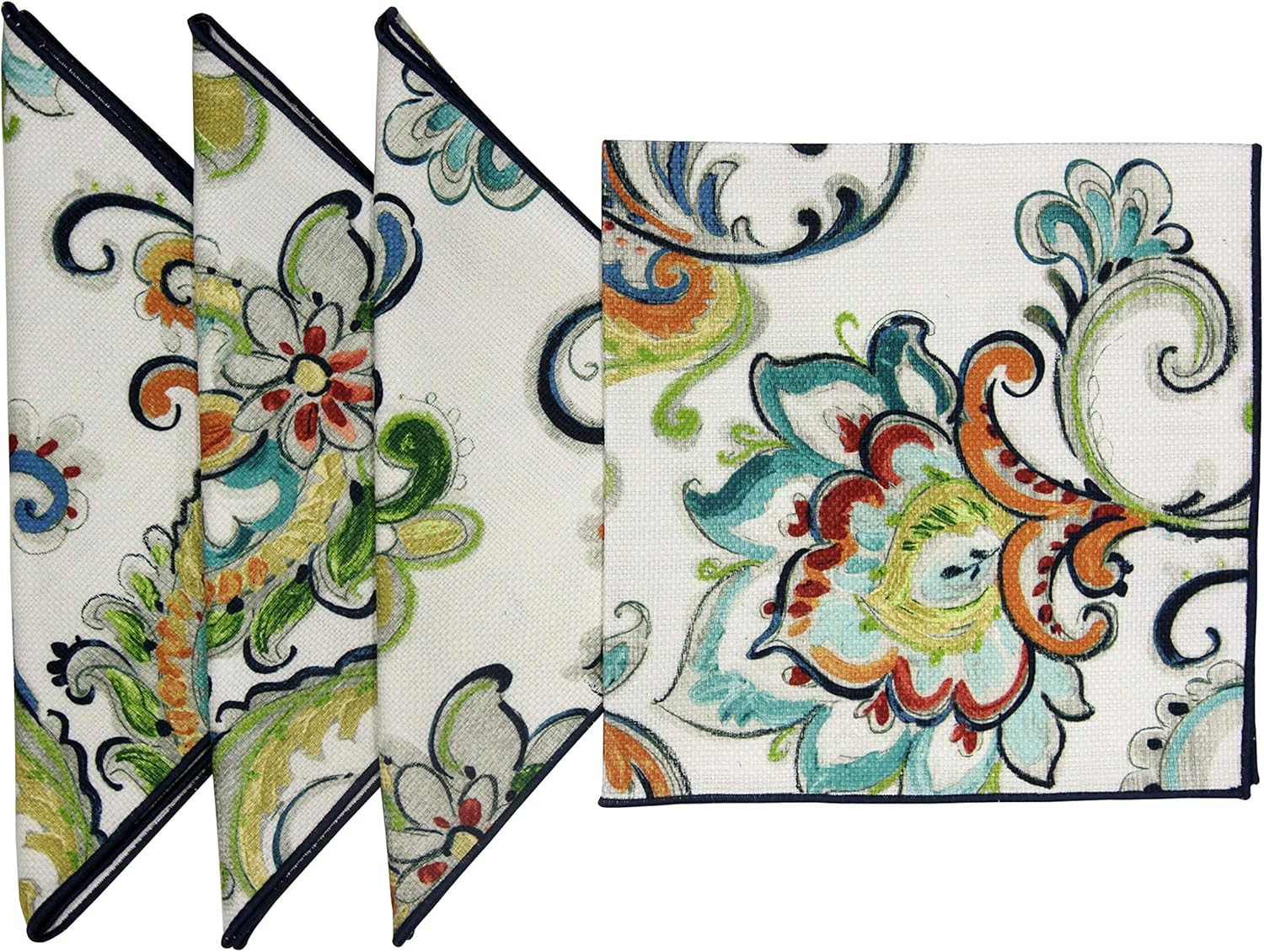 18”x18 Cotton Printed White Multi Color Paisley & Floral