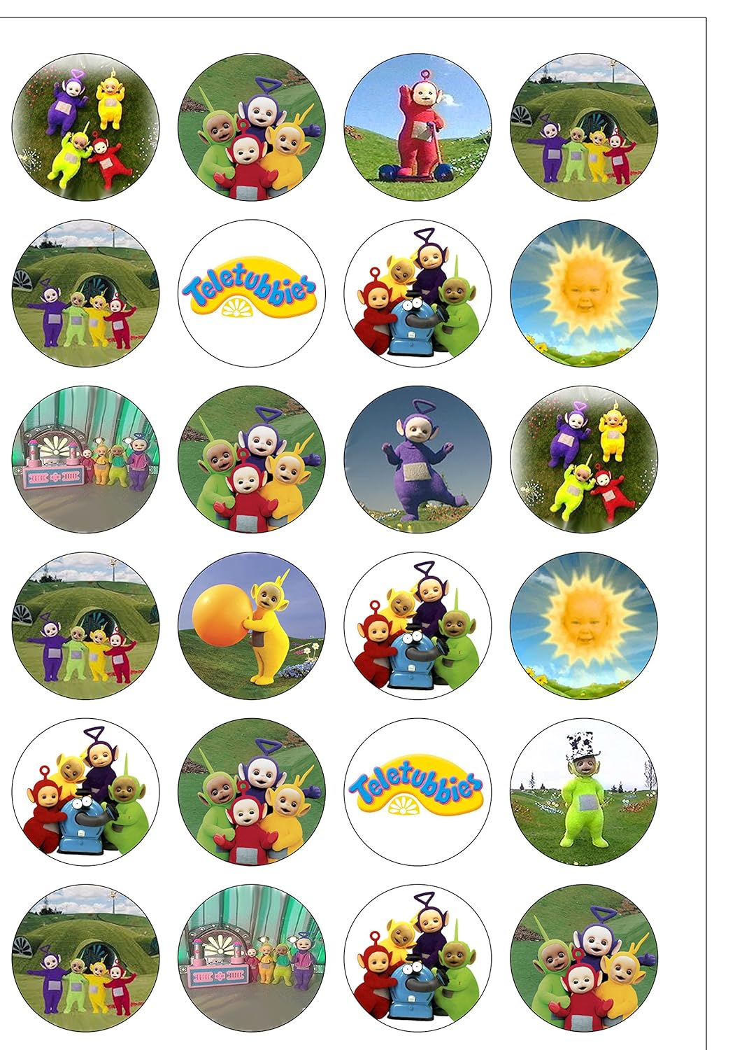 24 Precut Teletubbies Themed Edible Wafer Paper Cake Toppers