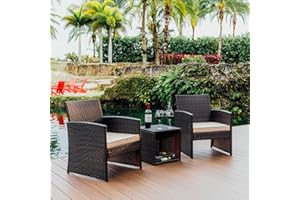 Nestl Wicker Patio Furniture Set - 3 Piece Bistro Table and Chairs Set of 2, Front Porch Furniture Set, Patio Chairs Set of 2, Outdoor Patio Set, Patio Conversation Sets (Brown/Beige)
