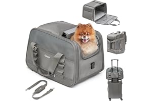 LE SURE Lesure TSA Airline Approved Cat Carrier-2 in 1 Soft-Sided Pet Carrier Backpack for Small Meduim Puppy and Cats up to 15 Lbs Grey