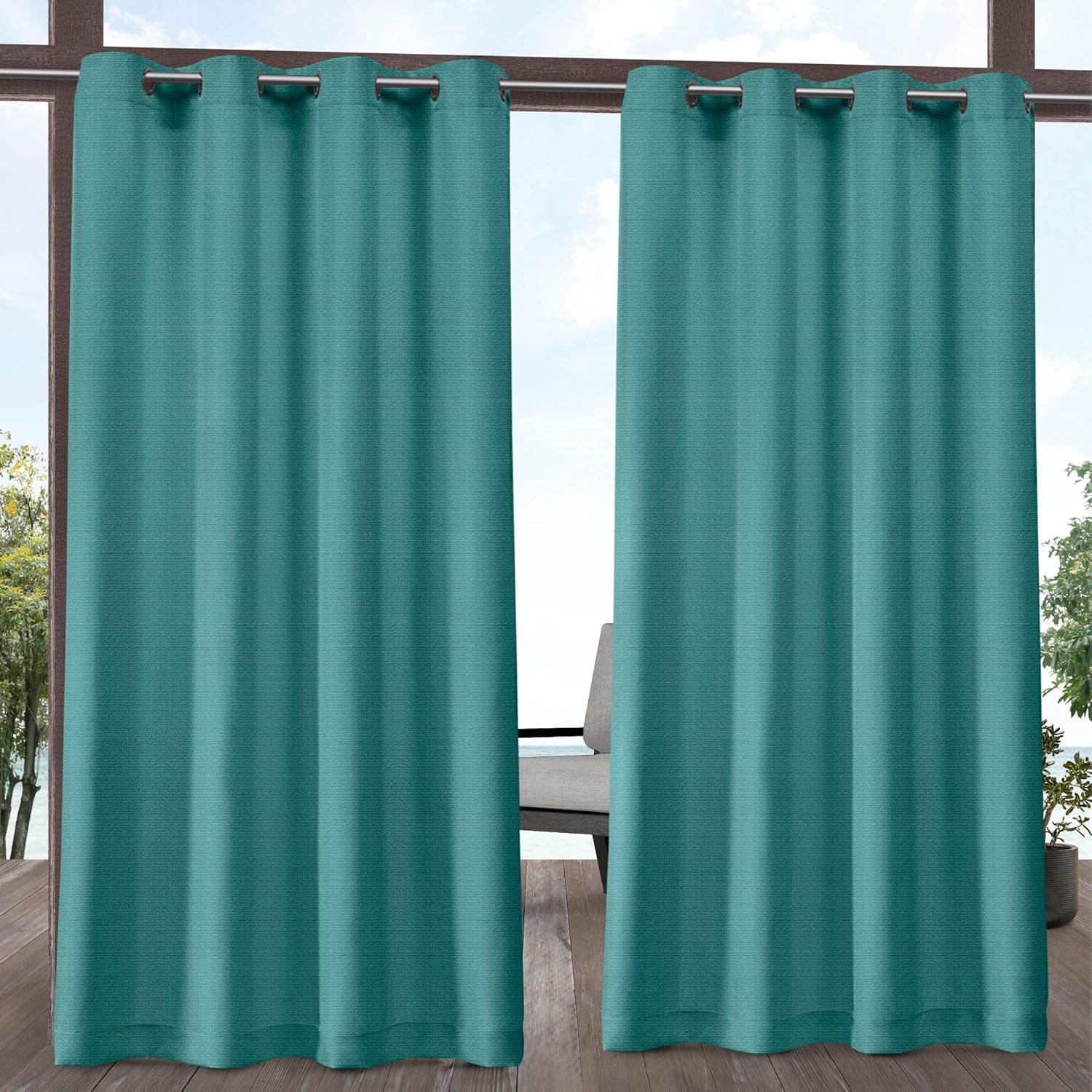 Exclusive Home Curtains Aztec Indoor Outdoor Grommet Top Curtain Panel Pair, 54x84, Azure