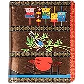 Shag Wear Women's PU Vegan Leather Colorful Slim Trendy Small Bifold Wallet with 4 Credit Card Slots, 1 Zippered Coin Pocket, and Clear ID Window (Bird, Tan)