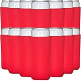TahoeBay Slim Can Cooler Sleeves (25-Pack) Skinny Tall Cans 12 Oz Bulk Thin Seltzer Fit Sublimation Blanks for Vinyl Plain Blank Foam Beer Bottles Black White Assorted Solid Set (Red)