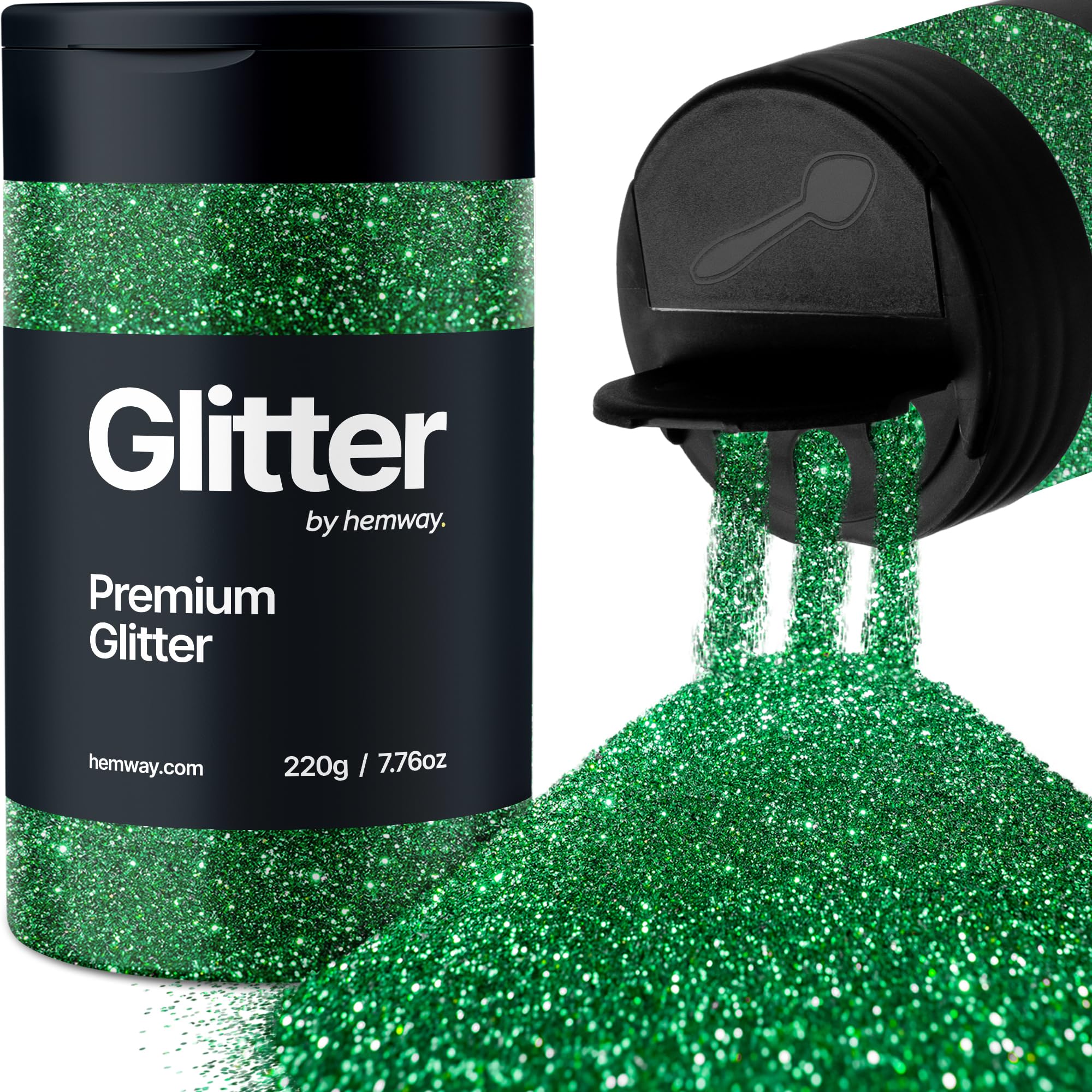 Hemway Premium Glitter Shaker - Emerald Green | 210g Ultrafine Metallic Flake Sequins for Resin & Epoxy Crafts | Craft Supplies for Tumblers, Festival, Hair, Face, Body, Eye & Nail Art