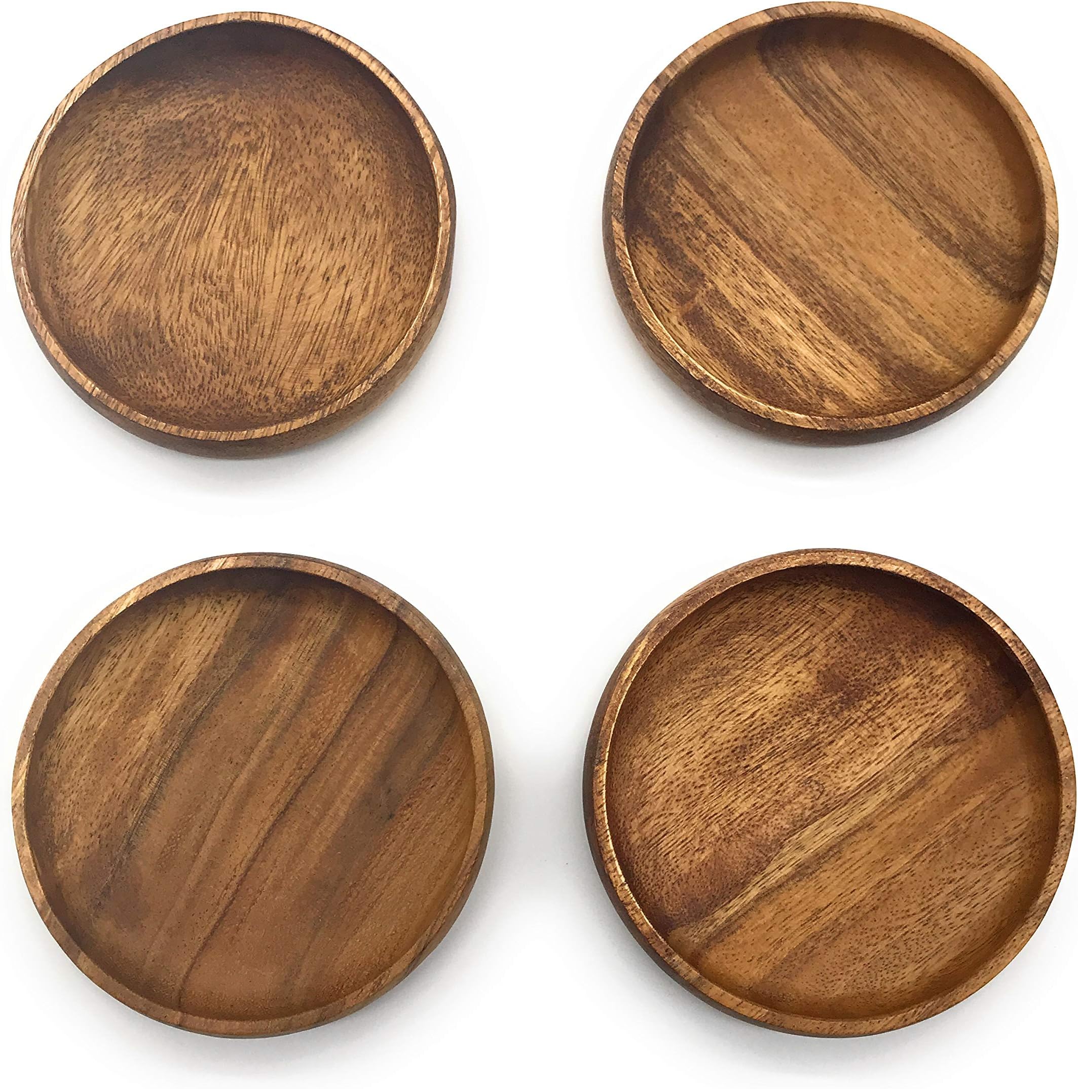 Acacia Wood Small Appetizer Round Seasoning Bowls Small 5" Wide 1" Depth Set of 4