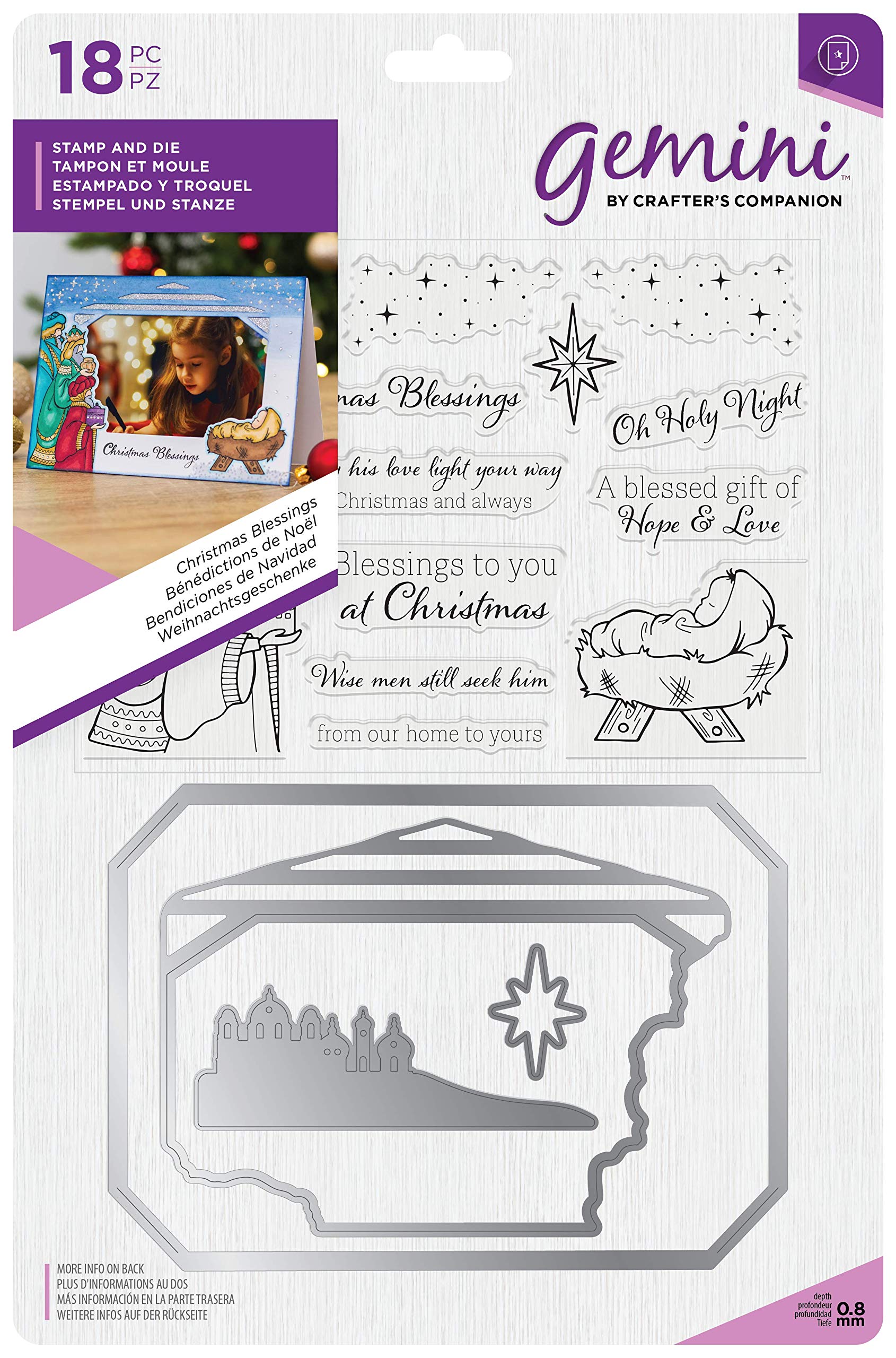 Crafter's Companion Gemini-Stamp & Die Set for Cardmaking and Scrapbooking-Christmas Blessings, Multicoloured, 7 x 5 inches