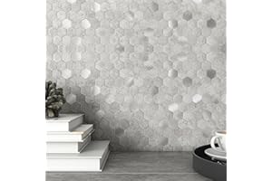 M MOFIT MOFIT Hexagon Peel and Stick Backsplash Tiles Kitchen,Self-Adhesive Metal and Marble Honeycomb Peel and Stick Wall Tiles Sticker Mosaic Heat Resistant(Cement Grey,10sheets)