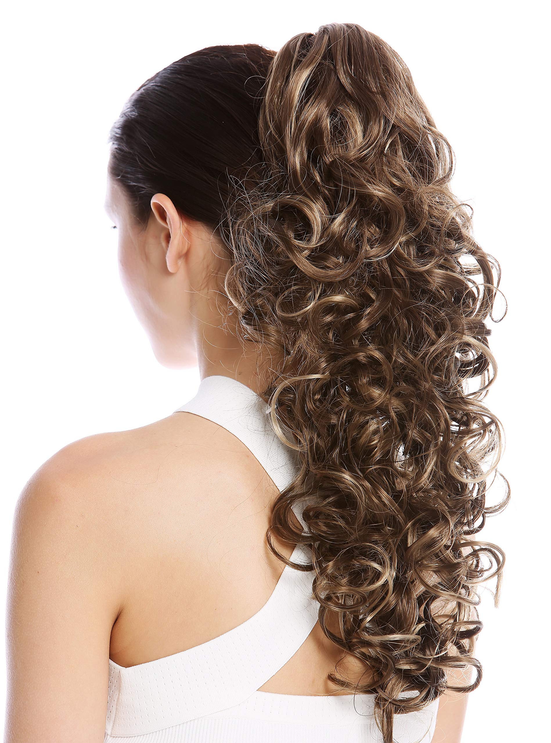WIG ME UP - N956-V-10H16 Ponytail Hairpiece Extensions optional Combs & Clamp long voluminous curled curls brown streaked honey blond highlights 20inch