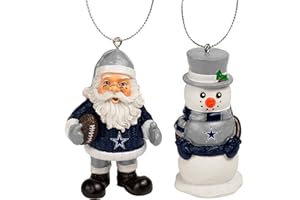 FOCO - NFL Officially Licensed 3.5" St. Nick Santa & Snowman 2 Pack Holiday Xmas Christmas Tree Team Hanging Ornament Set (Dallas Cowboys)