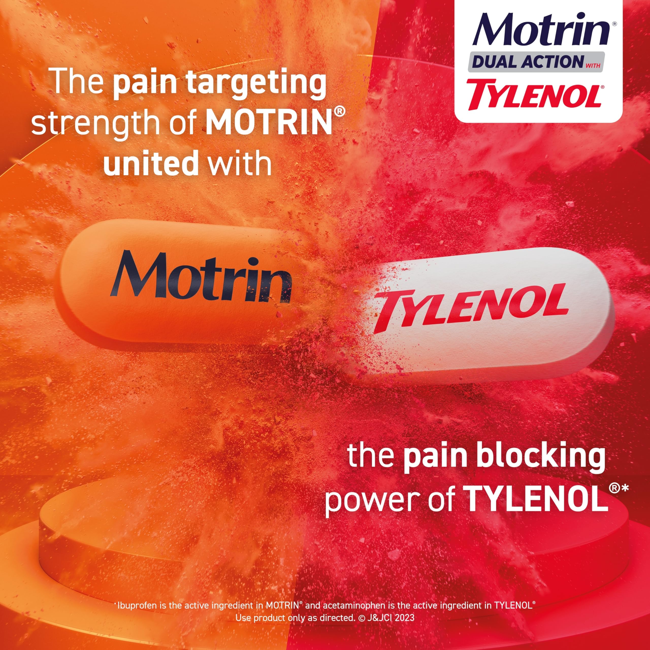 Motrin Dual Action with Tylenol, Ibuprofen & Acetaminophen Fast-Acting Dual Action Pain Reliever for Minor Aches & Pains, Ibuprofen (NSAID) 125 mg & Acetaminophen 250 mg, 120 ct