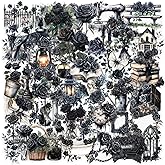 50 Pcs Dark Aesthetic Gothic Transparent Stickers,Black Rose Flower Stickers Packs for Scrapbook,Journaling, Gothic Decor, Planner,Laptop, Vintage Goth Transparent Sticker for Adults(Colours-I 1)