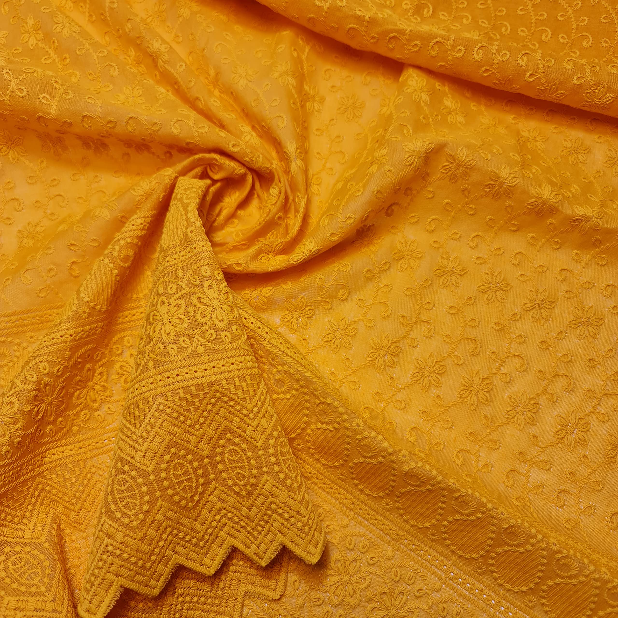 TEXTILE STATION 100% Cotton Lawn Broderie Anglaise Embroidery Dress Craft Fabric 44" (Mustard)