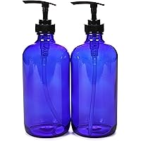 Vivaplex, 2, Large, 16 oz, Empty, Cobalt Blue Glass Bottles with Black Lotion Pumps
