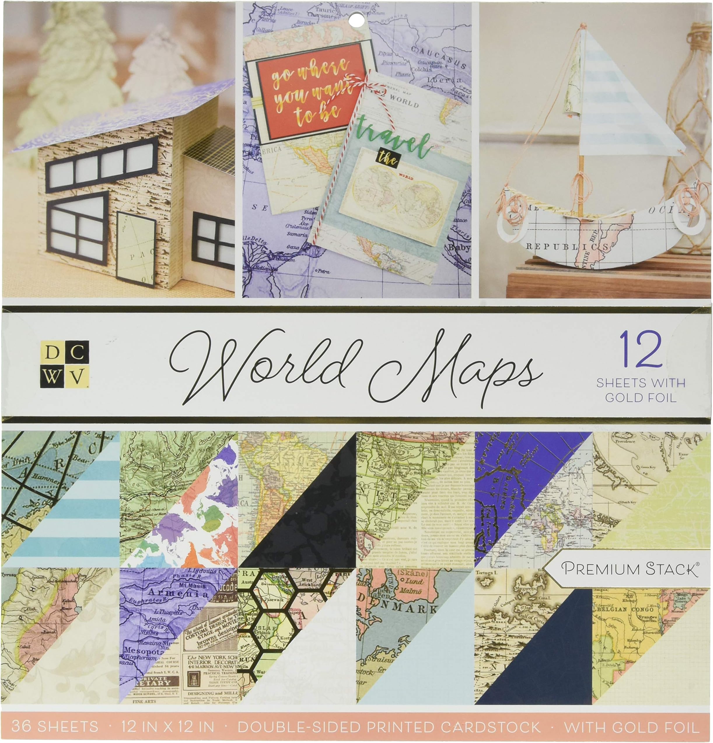 DCWVPS-002-00023 Premium Stack-12 World Map Double-Sided Gold 36 Seater, Multicoloured, 12-x-12-Inch
