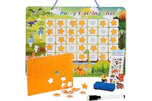 HOMEIFY Dinosaur Potty Training Chart for Toddlers Boys & Girls - Potty Chart with 35 Reusable Magnetic Stars & Cool Stickers, Marker, Eraser & Hook Motivational Dinosaur Potty Training Sticker Chart for Kids