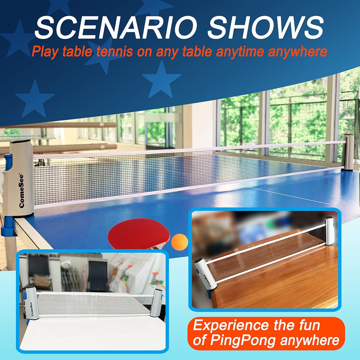 Comesee Ping Pong Net for Any Table, Retractable Table Tennis Nets and Posts Equipment for Replacement (Gray) : Sports & Outdoors