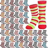 Liitrsh Women Fuzzy Socks Bulk Cozy Stripe Fluffy Crew Sleeping Slipper Socks for Men Unisex Homeless Care Package Winter