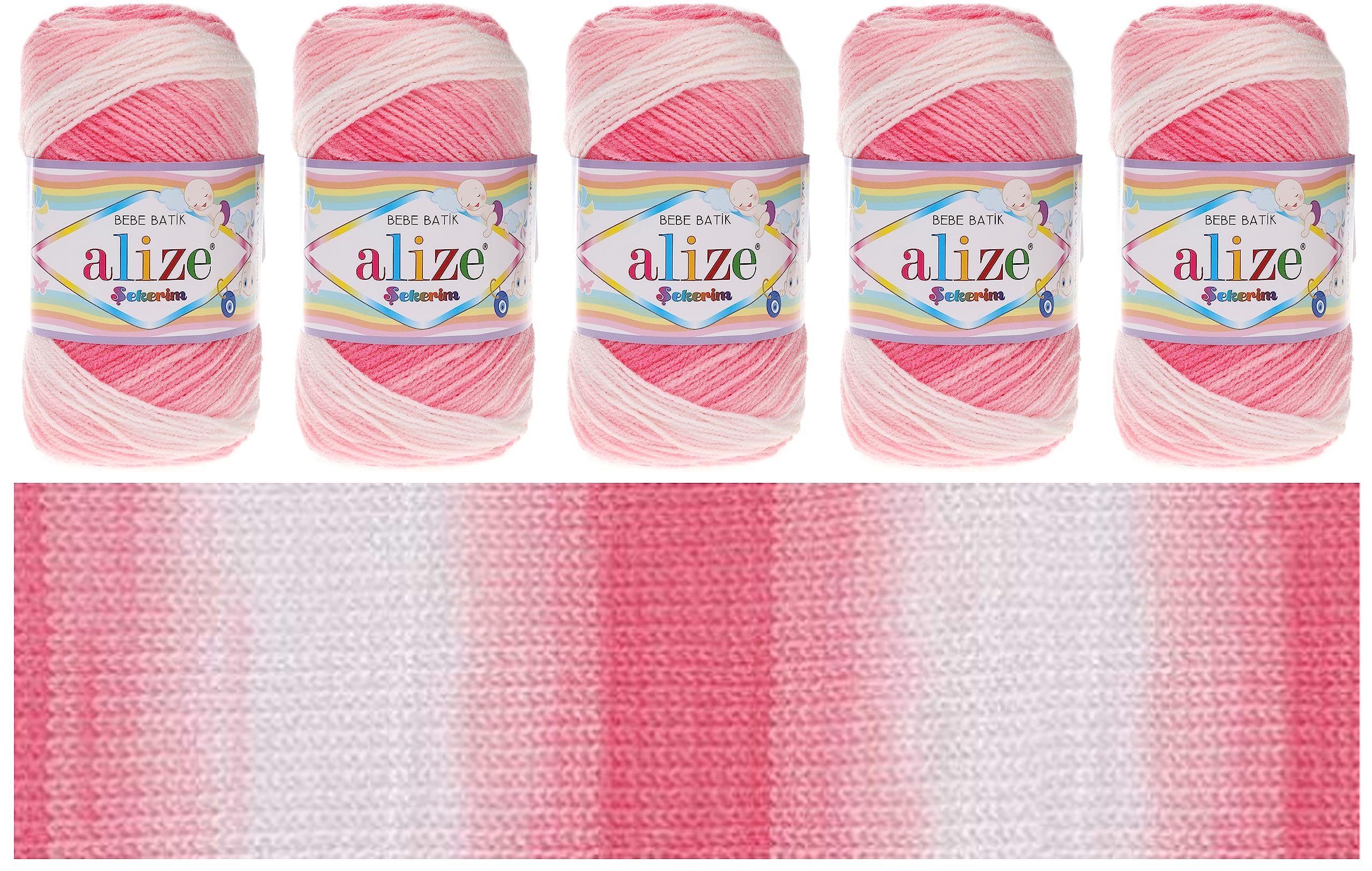 Alize Sekerim Bebe Batik Yarn 5 x 100g, 320m, 100% Acrylic, DK Weight, Gradient, Multicoloured, Baby, Crochet, Knitting, Wool