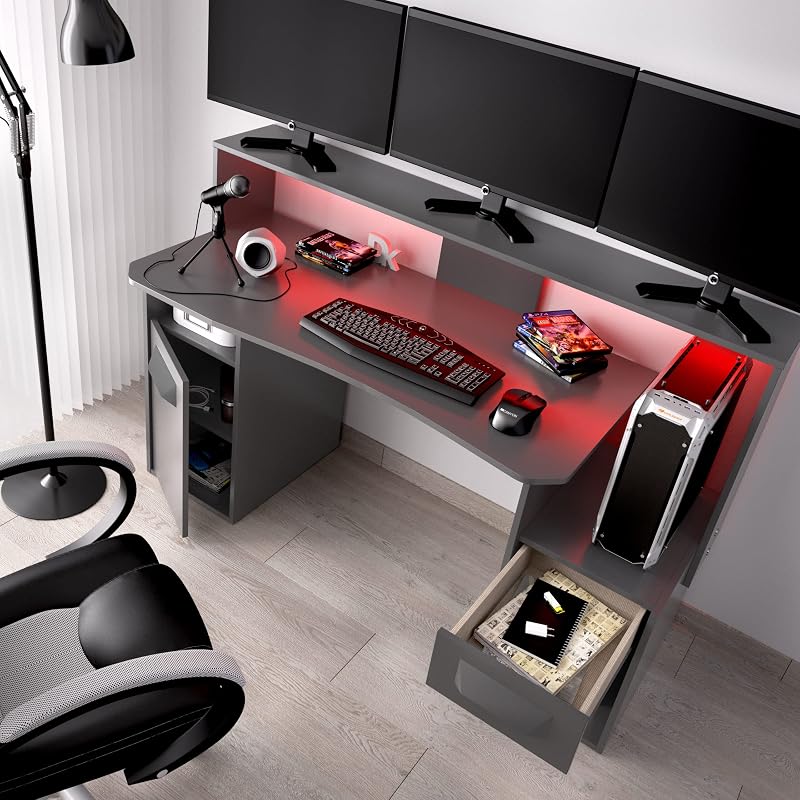 FOSK Mesa Gaming, Melamina, Grafito, Normal