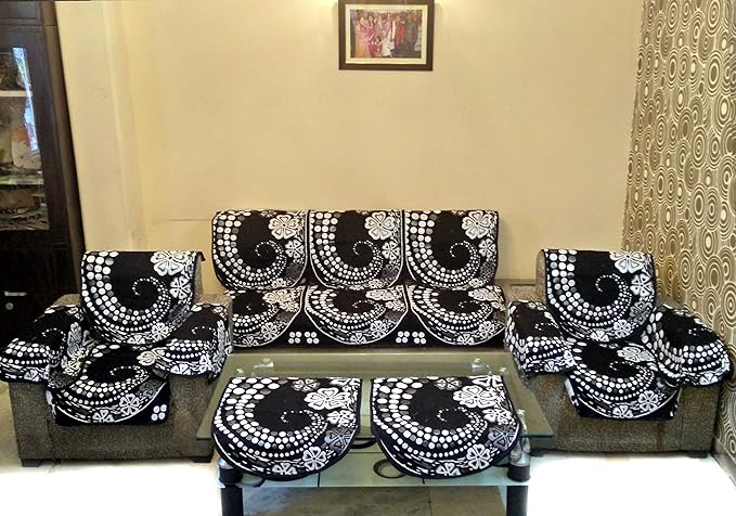 SHC Geometric 12 Piece Polyester Sofa Cover Set, Silver and Black