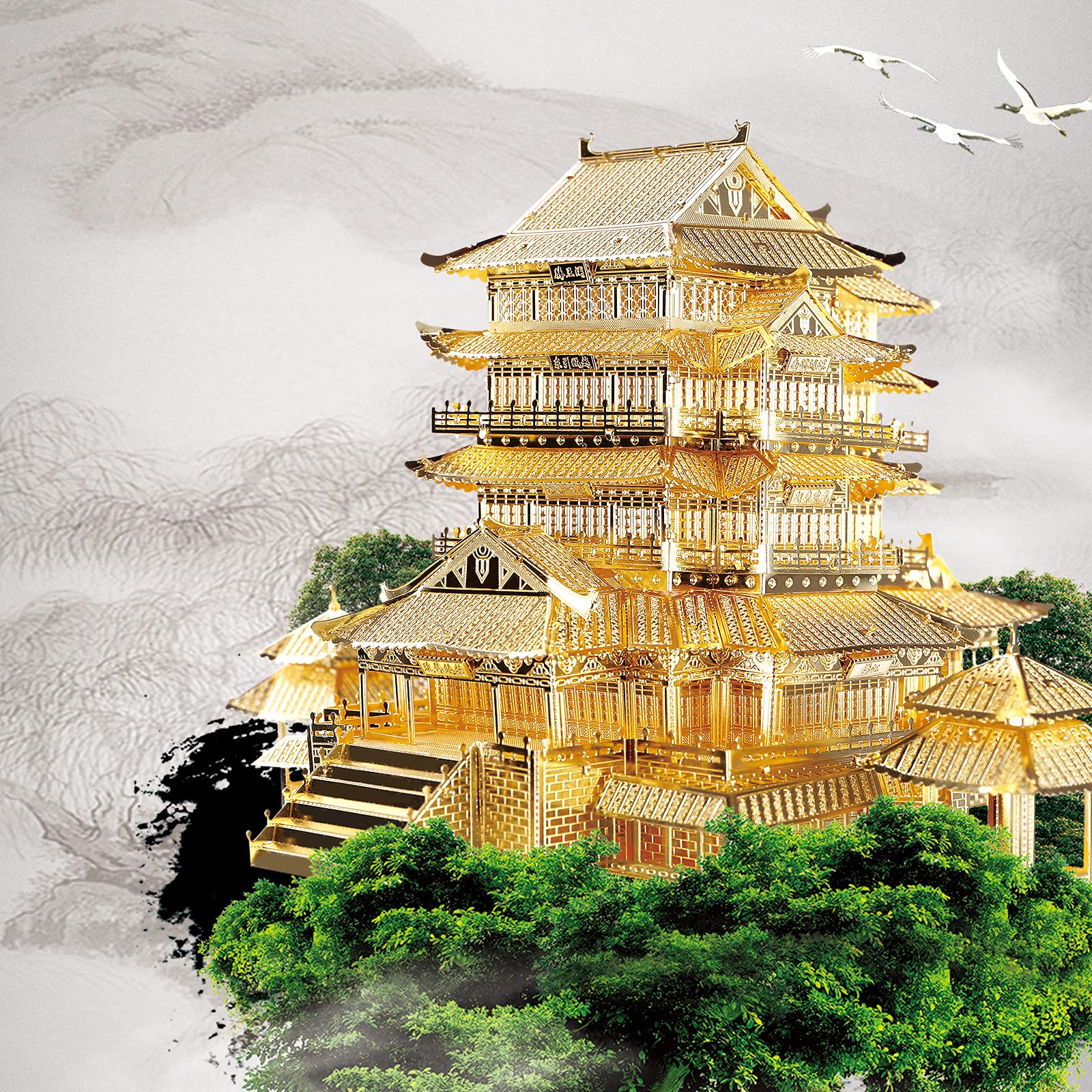Piececool 3D Metal Puzzle for Adults, Tengwang Pavilion Metal Model Kit, Chinese Famous Architecture Building Kit DIY Craft Brain Teaser 3D Puzzles STEM Gifts for Family- 106 Pcs