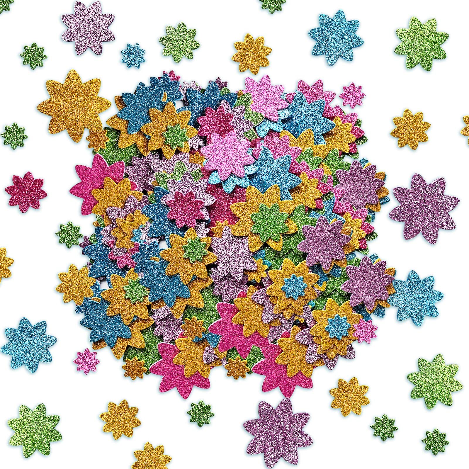 Jtnohx Glitter Foam Flower Stickers, Foam Flower for Crafts, 75pcs Bigger Size Foam Stickers for Kids Crafts, 2.5cm to 7cm Size Craft Supplies (Flower)