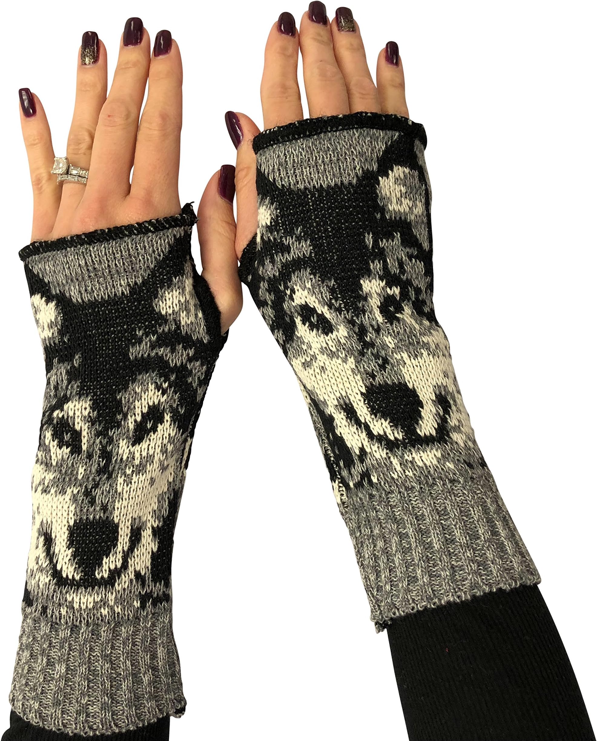 Green 3 Women's Recycled Cotton Hand Warmer Fingerless Gloves One Size