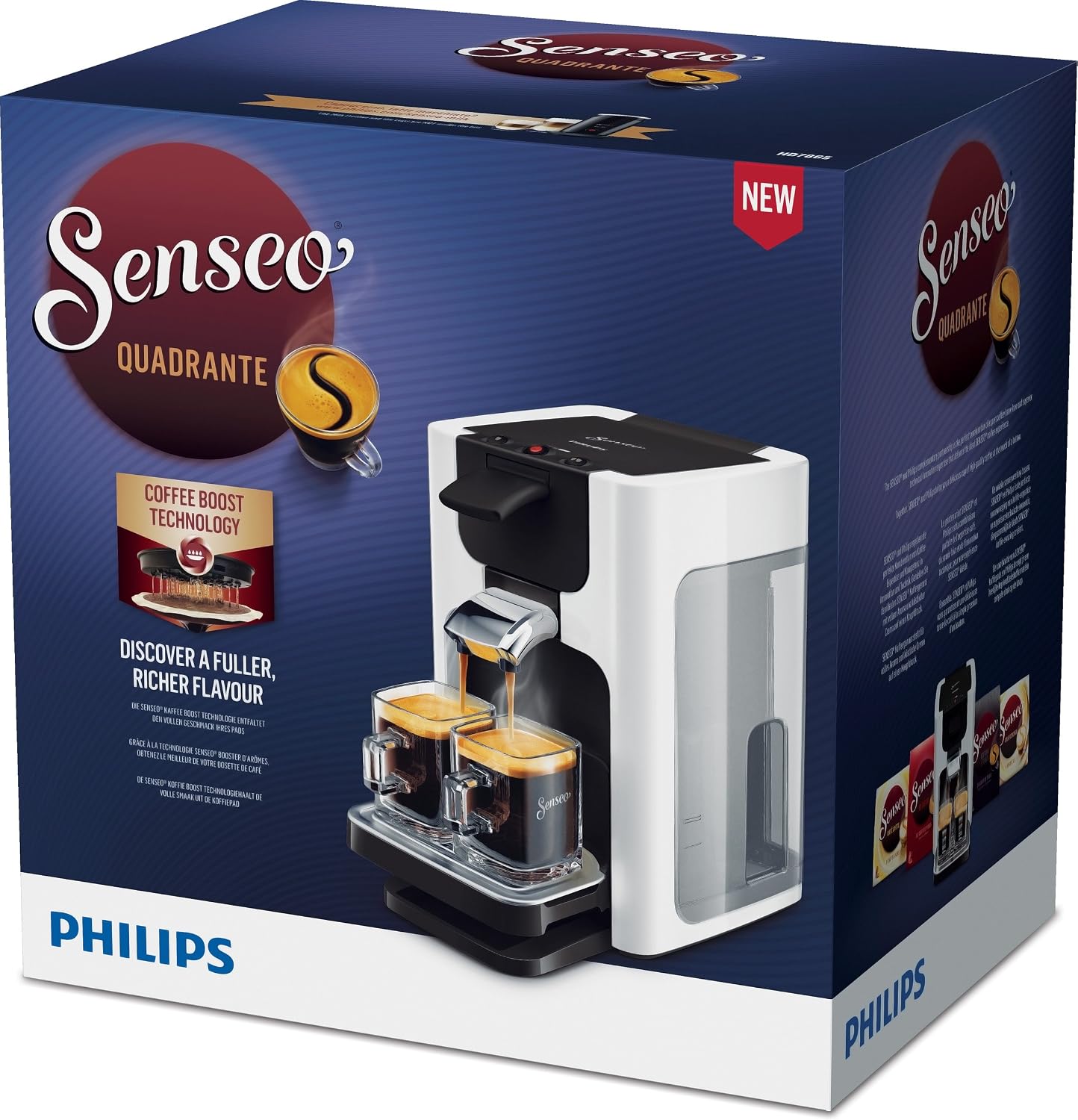 Machine à Café Senseo Quadrante HD7865 - Dosettes - 8 Tasses - Argenté - Café Boost