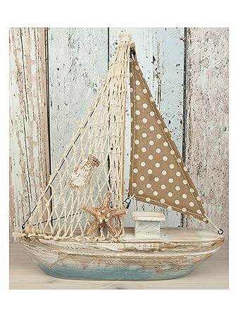Deko Segelboot Boot Segler Schiff mit Seestern 28x24,5x5,5cm Maritime