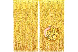 PIGETALE 2 Pack 3.2x6.5 Feet Wavy Gold Foil Fringe Backdrop Curtains Tinsel Streamers Dance Party Decorations Photo Booth Props for Bachelorette Bridal Shower Birthday Wedding Christmas New Years Eve