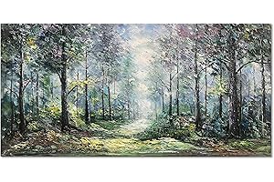 Diathou Art Hand Painted Green Forest Landscape Oil Painting Modern Abstract Art Home Wall Deco Art 24x48 inches