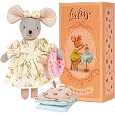 LEVLOVS Mouse Stuffed Animal Doll with Floral Dress, Pink Crochet Bag, and Accessories, Wildberry Ice Cream Lover