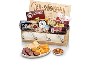 Dan The Sausageman Favorite: Gourmet Meat and Cheese 8 item Gift Basket – Savory Summer Sausage, Artisan Cheese, Crackers, Nuts, and Snack Collection. Perfect Food Gift Box for Adults.
