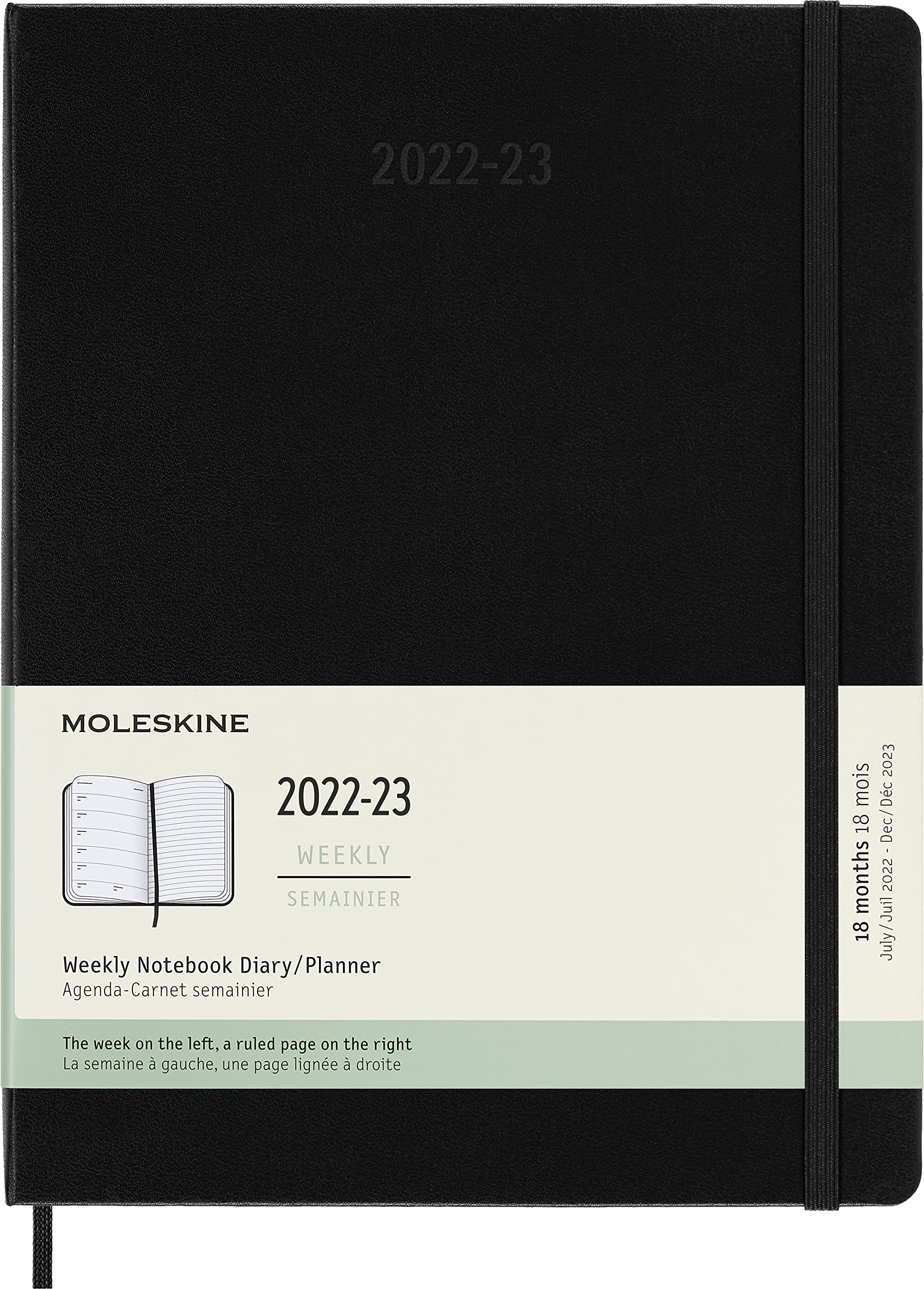 Moleskine - 18-Month Weekly Planner/Diary, Weekly Planner 2022/2023, Weekly Notebook with Hard Cover and Elastic Closure, XL Size 19 x 25 cm, Colour Black