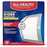 All Health Antibacterial Sheer Adhesive Pad Bandages, 3 in x 4 in, 30 ct | Helps Prevent Infection, Extra Large…