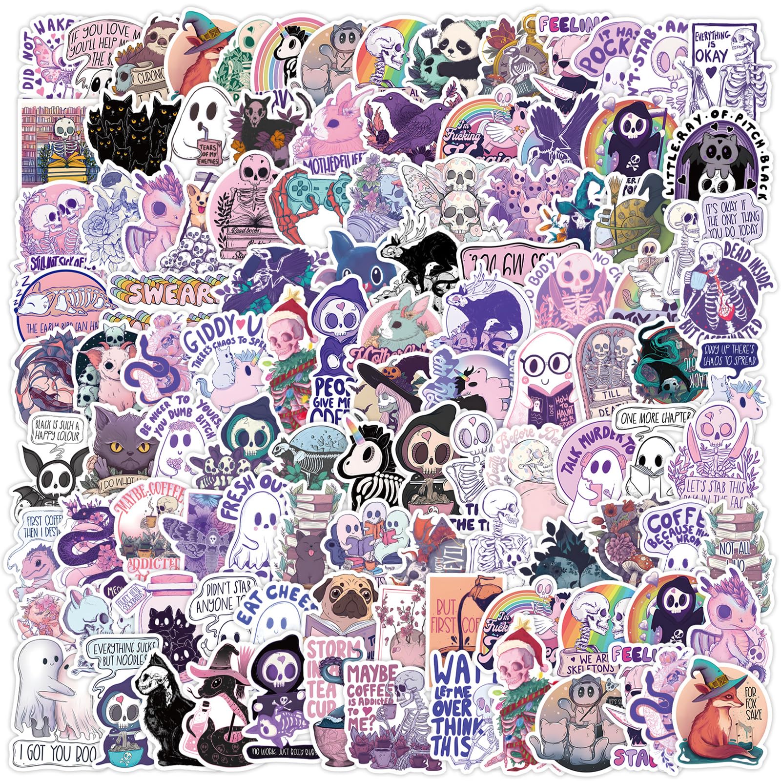 100pcs Ghost Stickers Cute Spooky Stickers Pink Purple Goth Sticker Waterproof Kindle Sticker for Scrapbook Water Bottles Laptops Skateboards