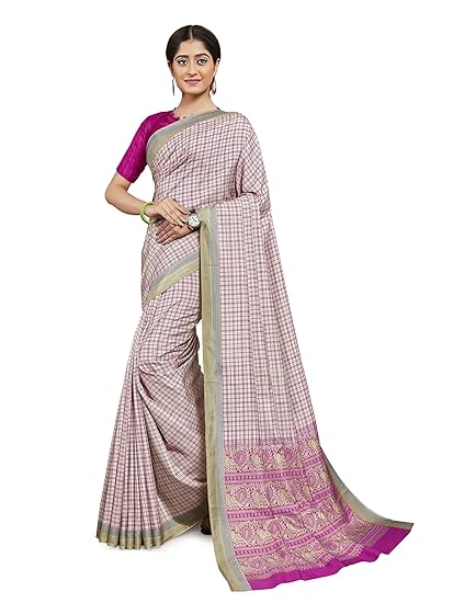 Divaastha Purple Malbari Silk Checkered Saree with Blouse Piece (VSI1013PURPLE)