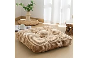 HIGOGOGO Washable Floor Pillow Cushion for Adults, Meditation Cushion Pillow, Large Square Floor Sitting, Removable Tufted Corduroy Cover, for Tatami Living Room or Yoga, 22x22 Inch, Machine Washable