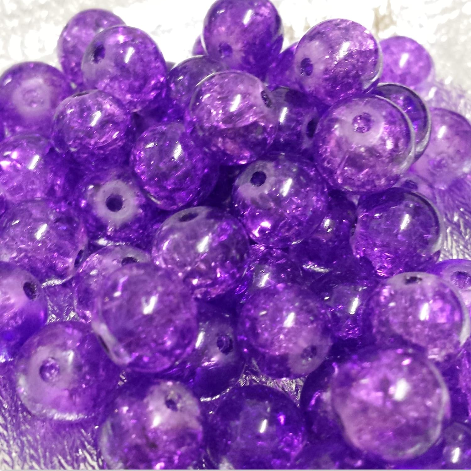 k2accessories 100 pieces 8mm Crackle Glass Beads Dark Purple A1802