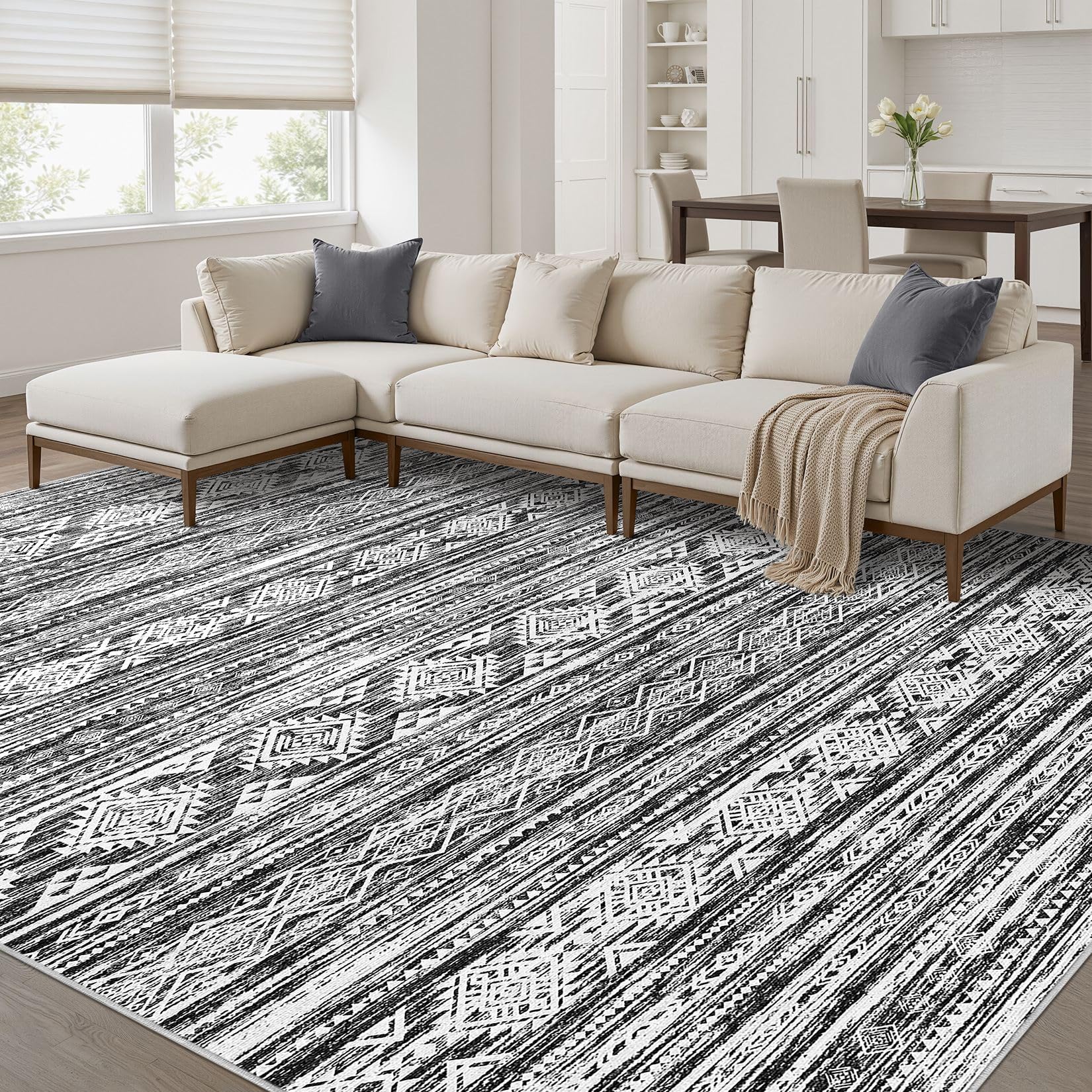 Photo 1 of Nakagishi 5x7 Area Rugs Living Room: Washable Large Neutral Soft Rug Stain Resistant Non-Slip Carpet for Men Modern Home Enthusiasts Aged 25-45 - High Traffic Areas - Bedroom Office- Black White