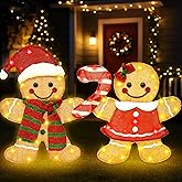 Gingerbread Christmas Decorations Outdoor, 2D Gingerbread Outdoor Decor with 70 LED Lights, Light Up Christmas Decorations for Front Yard, Lawn, Porch