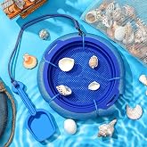 Roshtia 3 Pcs Shark Tooth Sifter Set Lightweight Sand Kits for Teeth Seashell Hunting Beach Floating Beach Sifter with Mesh Screen,Shovel,Seashell Bag for Outdoor Digging(Blue)