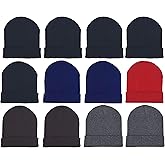 12 Pack Winter Beanie Hats for Men Women, Warm Cozy Knitted Cuffed Skull Cap, Wholesale