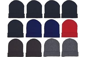 WINTERLACE 12 Pack Winter Beanie Hats for Men Women, Warm Cozy Knitted Cuffed Skull Cap, Wholesale