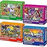QUOKKA 100 Piece Puzzles for Kids Ages 4-6 - 4 Jigsaw Puzzles for Kids Ages 6-8 - Search and Find Observational Nocturnal Life for Childrens 5-8 - Learning Educational Toys for Boys and Girls 8-10