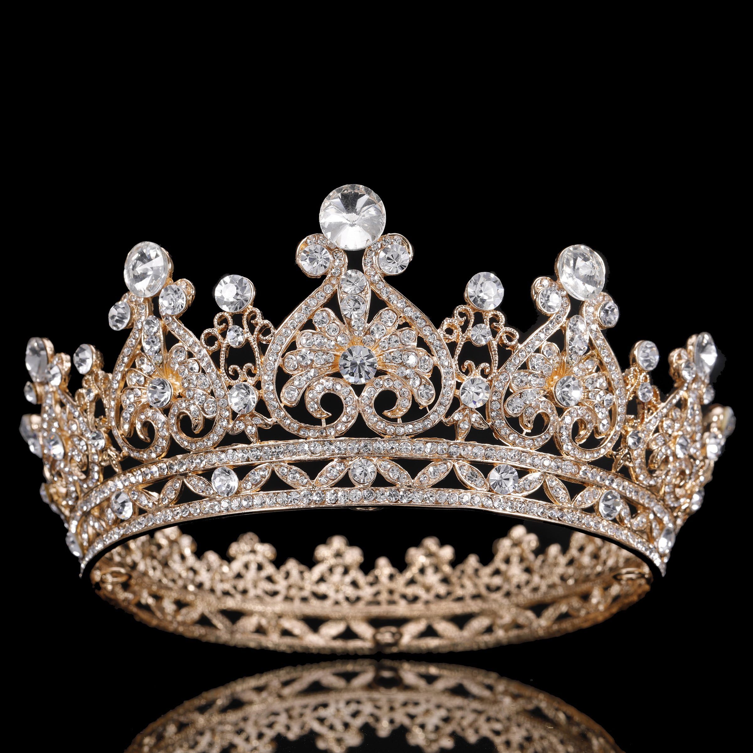 FUMUD Austrian Rhinestone Crystal Tiara Crown Peacock Bridal Hair Accessories For Wedding Quinceanera Tiara Crown Pageant Diamante Tiara (Gold)