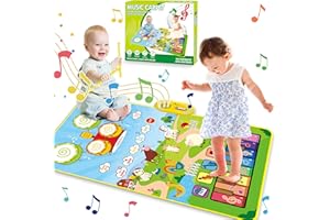 FLYART 1 Year Old Boy Toys, 3 in 1 Musical Toys for Toddlers 1-3 Piano Keyboard, Drum Mat with 2 Drum Sticks, Animal Touch Play Blanket Baby Toys for 12-18 Months Birthday Gifts for 1 2 3 Year Old Boys Girls