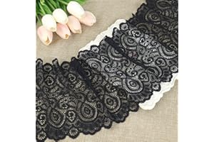ZNZAKKA Black Lace Fabric Lace Trim, Stretch Floral Lace Ribbon Trim, Wide Elastic Sewing Lace Crafts Decorating (Black 7Inch 5Yards)