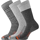 Merrell unisex-adult Men's and Women's Merino Wool Work Crew Socks - 3 Pairs - Arch Support
