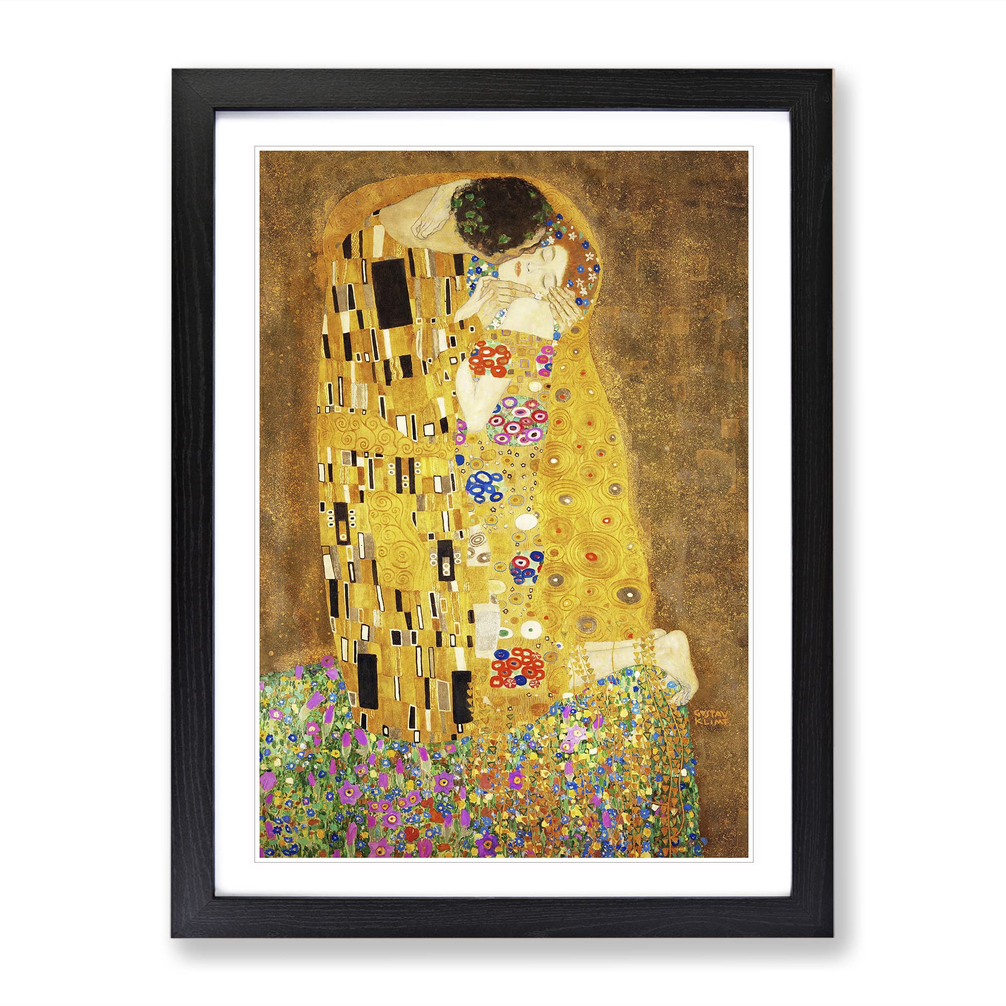 The Kiss Vol.1 By Gustav Klimt Classic Painting Framed Wall Art Print, Ready to Hang Picture for Living Room Bedroom Home Office Décor, Black A3 (34 x 46 cm)